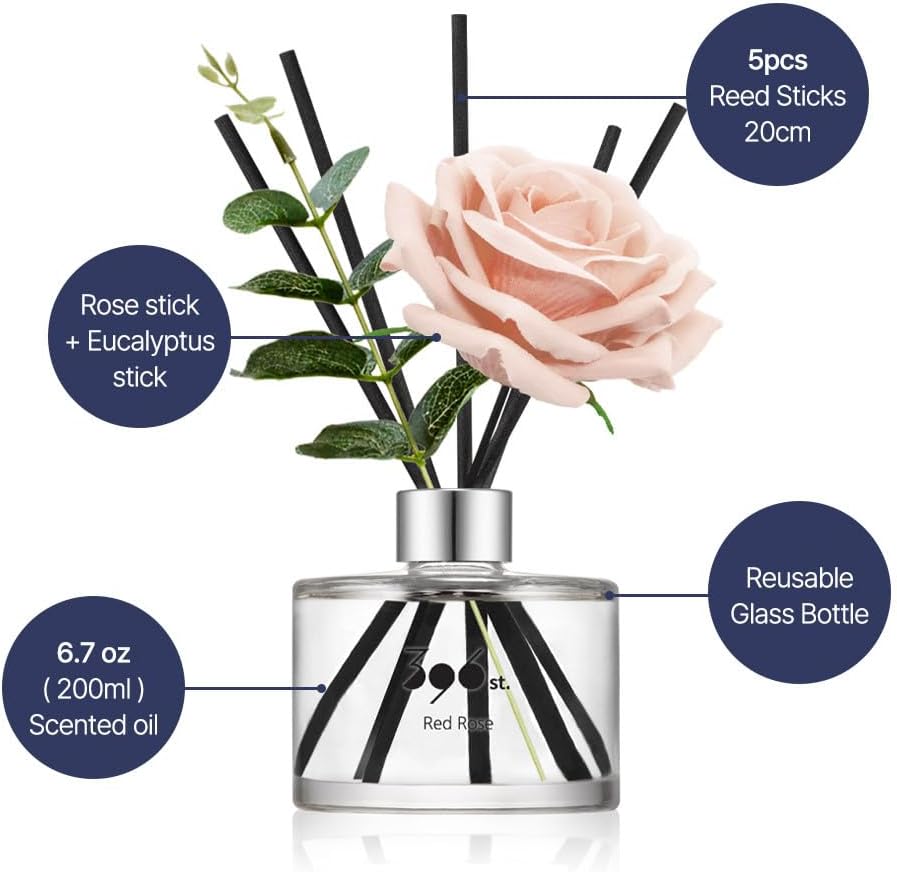 Rose Flower Reed Diffuser, Vanilla Lavender, 200ml(6.7oz) / Reed Diffuser Sets, Home Fragrance, Scented Oils, Home &