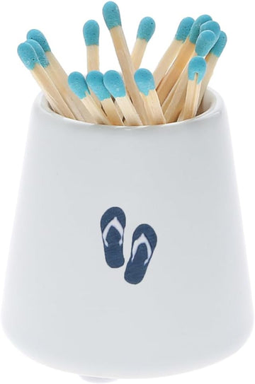 Pavilion - Flip Flops - Wooden Matches, Glass Cork Bottle & Stoneware Match Holder Set Beach Seaside Waterfront Ocean
