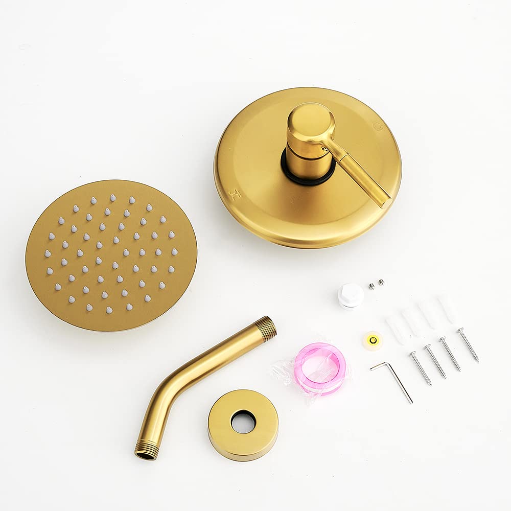 Brushed Gold Shower Head And Faucet Set Complete With Valve Shower Fixtures With 6 Inch High Pressure Rain Shower
