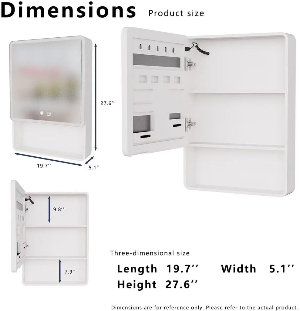 19.69" x 27.56" LED Bathroom Medicine Cabinet, Wall Mounted Mirror Cabinet with Warm LED Light, Anti-Fog Mirror