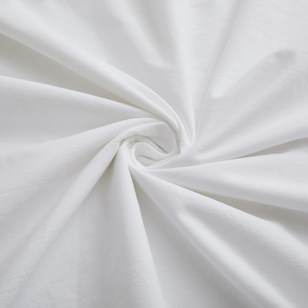 100% Washed Cotton Duvet Cover Queen, White Linen Like Breathable Natural Bedding Set (No Comforter), 90x90 Inches