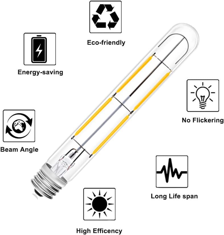 4W LED T6.5 Tubular Filament Bulb Dimmable, E17 Intermediate Base T6.5 LED Appliance Light 5.7" Length 40W