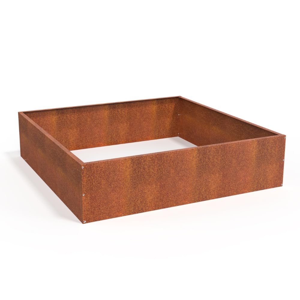 Corten Steel Outdoor Planter Box, Rustic & Modern Farmhouse Design, Large Metal Garden Bed for Commercial &