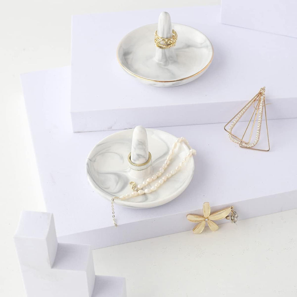 Marble Ring Dish Holder,Decorative Porcelain Trinket Jewelry Dish Tray for Rings Earrings Necklaces,4 inch,Engagement