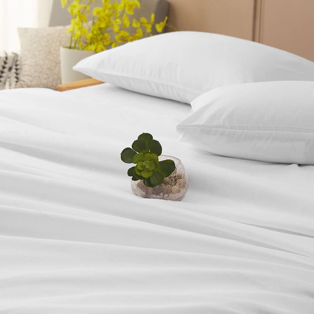 Bed Sheet Set Super Soft Microfiber 1800 Series Luxury Egyptian Sheets 16-Inch Deep Pocket Wrinkle and Hypoallergenic-4 Piece(Queen White)