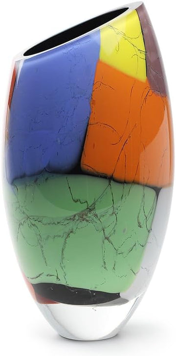 Murano Style Glass Vase Hand Blown Colored Splinters Effect Home Decor