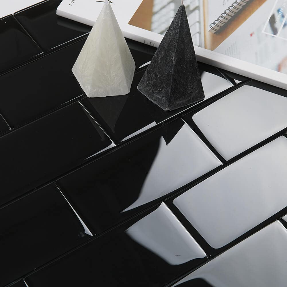 Glass Subway Tile Black 3 x 6 Inch Glass Backsplash Backsplash Bathroom Shower Wall Pack of 32 Sheets