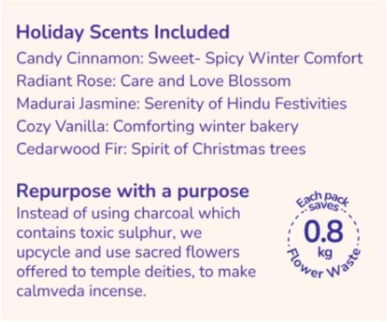 Happy Home Incense Sticks Multipack- (5 Variants) Charcoal Free, Made from Upcycled Flowers | Insense Cozy Warm - Set of 60