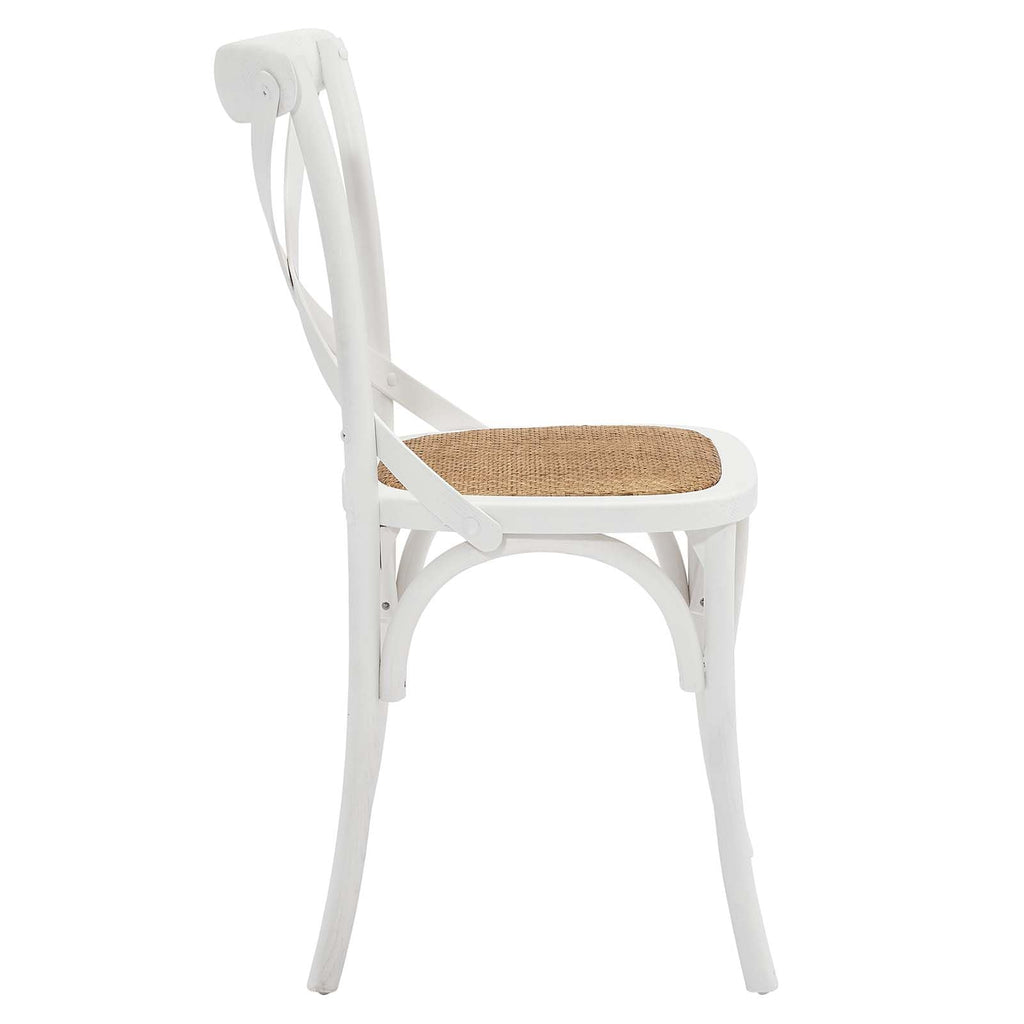 Gear Rustic Modern Farmhouse Elm Wood Rattan Dining Chair in White