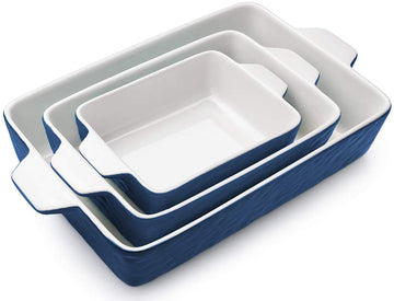Baking Dish Set of 3 Nonstick Bakeware Set with Handles, Dark Blue