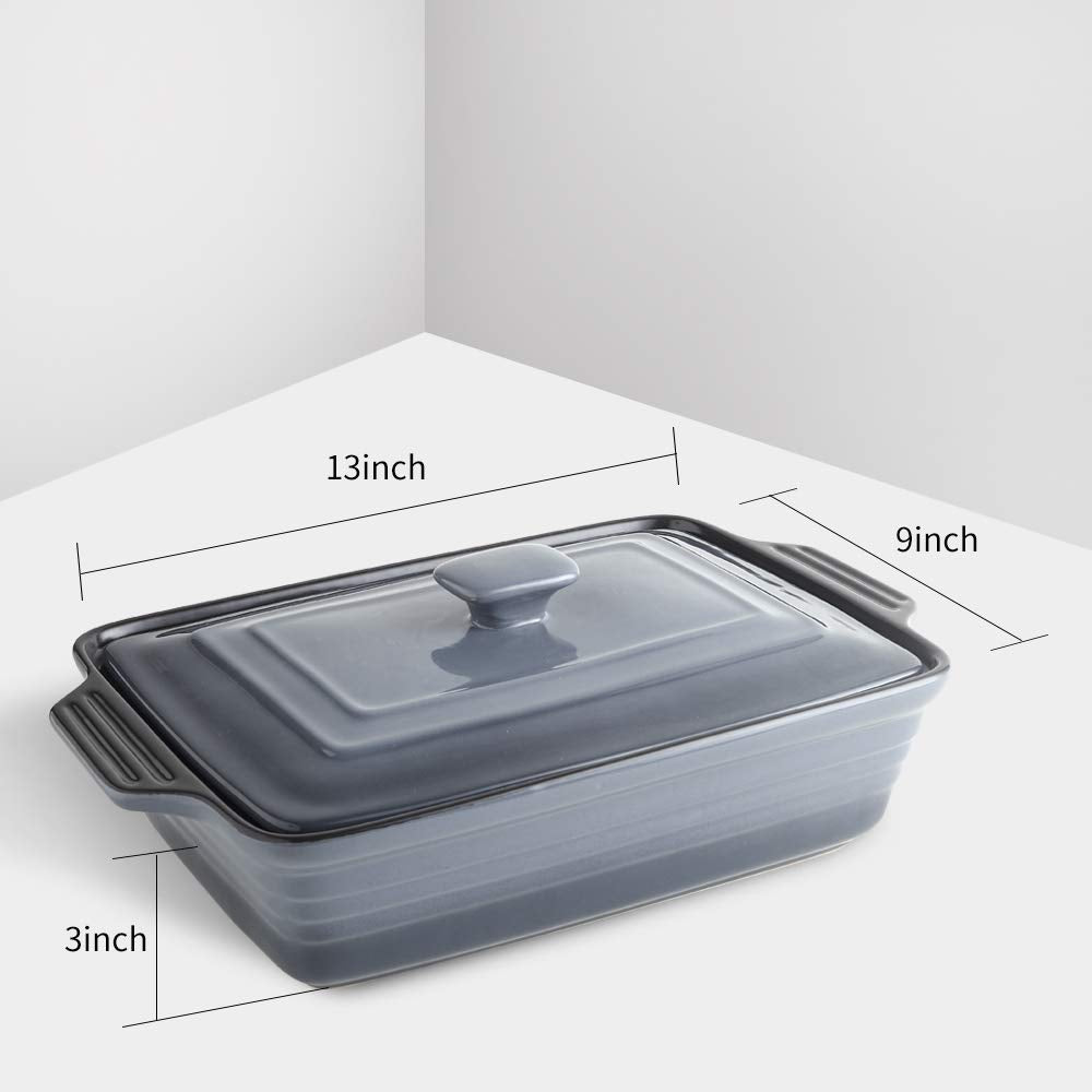 Ceramic Casserole Dish With Lid, Covered Rectangular Set, Lasagna Pan for Cooking, Baking Dish for Dinner, Kitchen, 9