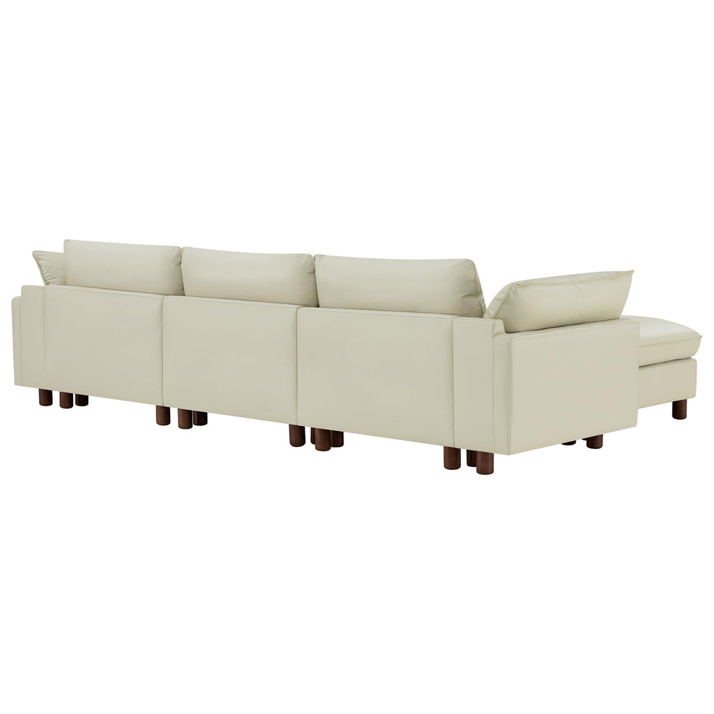 127" Leather Super Large Sectional Couches, Modular Sofa, Premium Genuine Leather Sofa, Down Filled, High Density