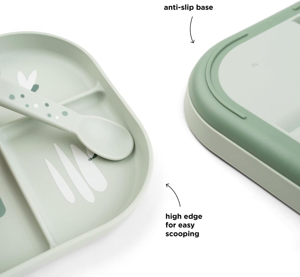 By Deer Foodie compartment plate - Croco - Green - Baby & Toddler Plate with 3 Sections - Non-Slip Base - BPA-Free