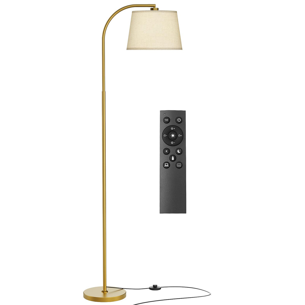 64" 3 Color Dimmable Gold Arc Floor Standing Lamp with Remote