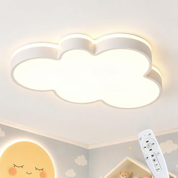 Modern Cloud LED Ceiling Light with Remote Control, Dimmable Flush Mount Nursery Light Fixture, 34W White Acrylic