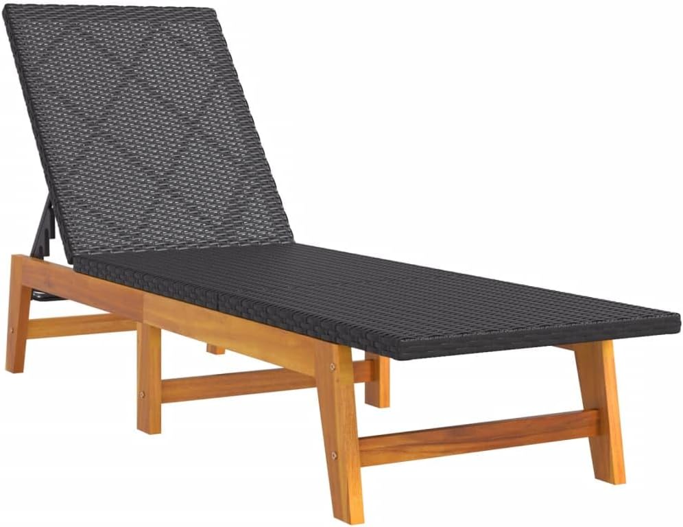 Sun Lounger Set of 2, Adjustable Outdoor Chaise Lounge Chair Poolside Garden, Modern Black Brown PE Rattan with Solid