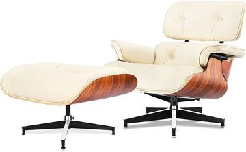 Mid Century Modern Top Grain Leather Chaise Lounge Chair & Ottoman