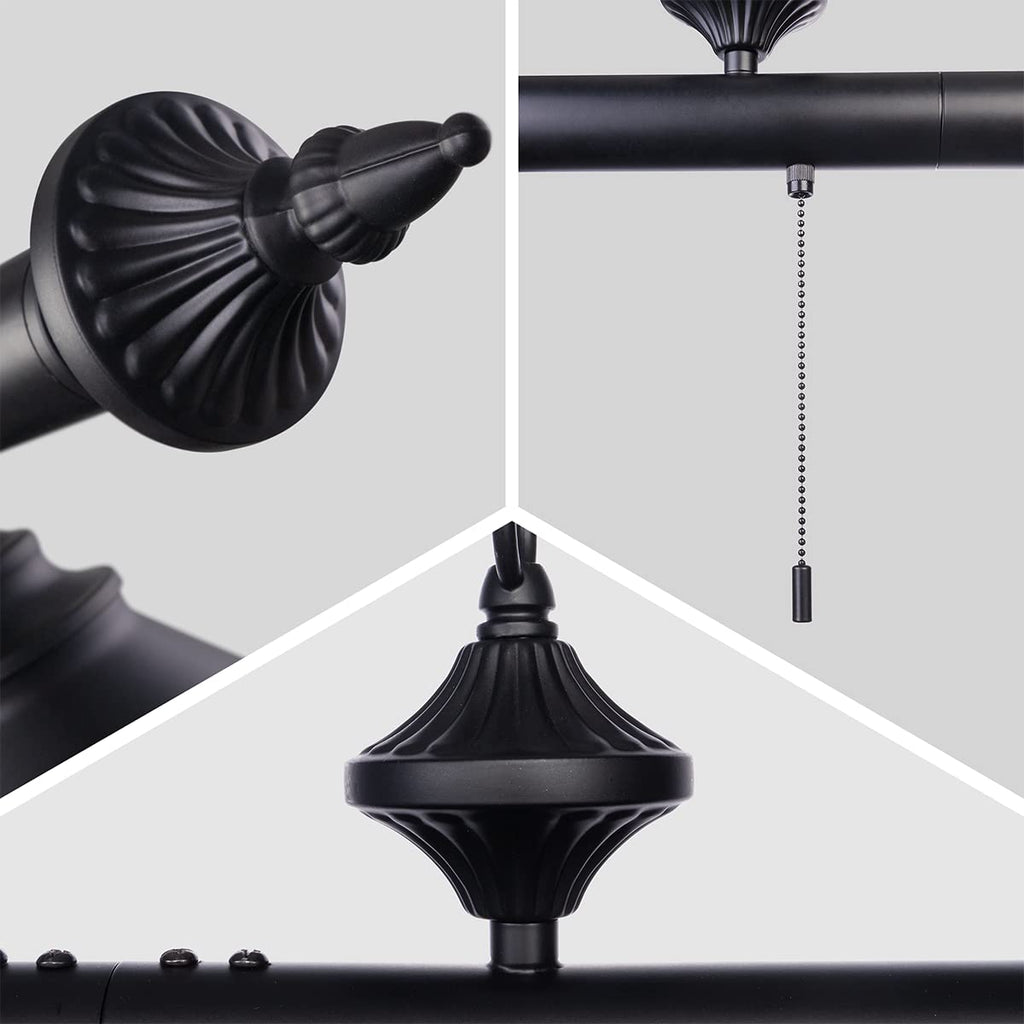 59in Billiard Pool Table Light with Pull Chain Switch on Pendant Light Fixture 3 Lights with Matte Black Shade
