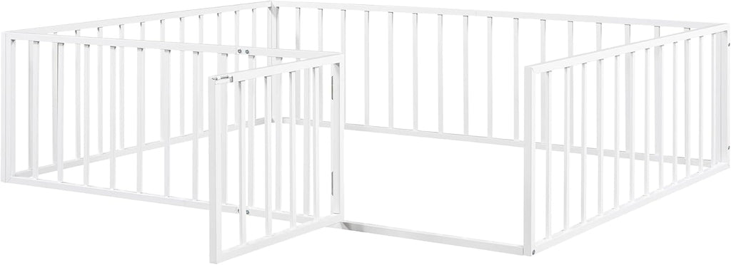 Floor Bed for Kids Metal Montessori Bed Frame with Door & Safety Guardrails Multifunctional Montessori Floor