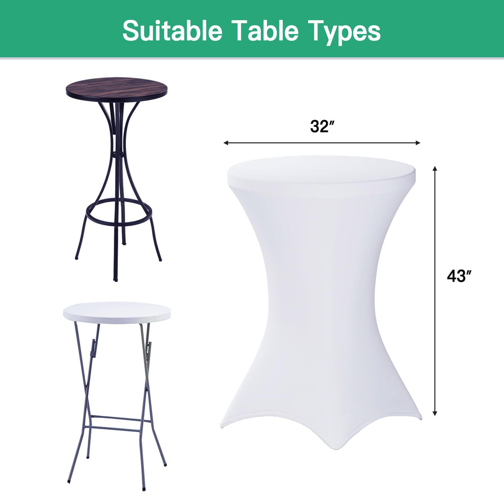 2 Pack Cocktail Tablecloth Bar Top Table Covers Round White Spandex