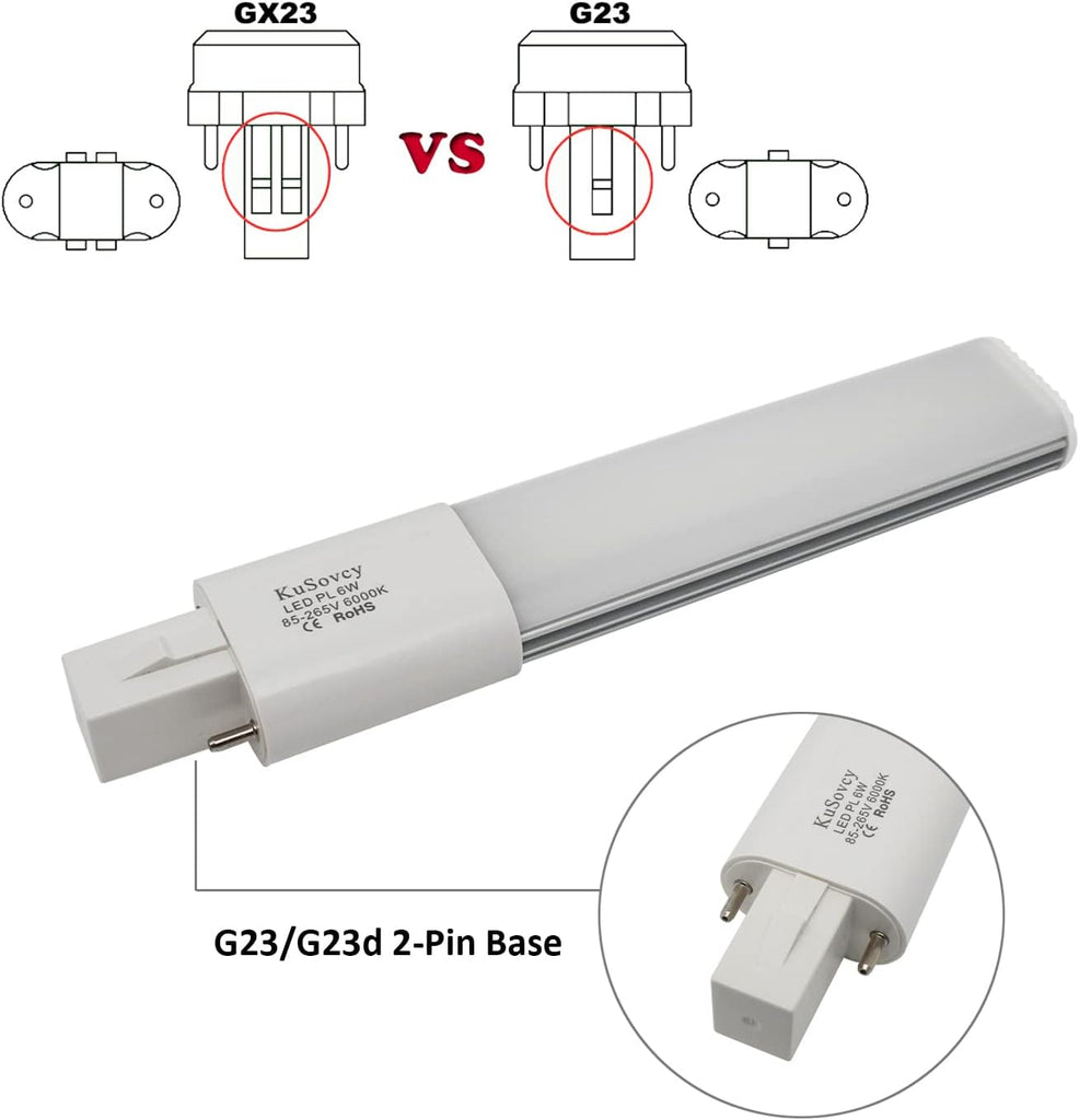G23 LED Bulb L167mm 2-Pin PL-S Lamp 2-Pack 6W Plug in Recessed Horizontal Retrofit CFL 180 Degree View Angle PL