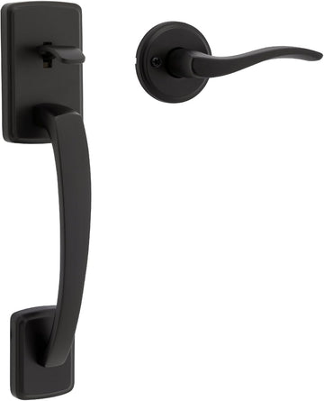 Brentford Front Door Handle No Lock, Entry Handleset Exterior with Sedona Interior Reversible Lever, Non-Locking - Door Handleset