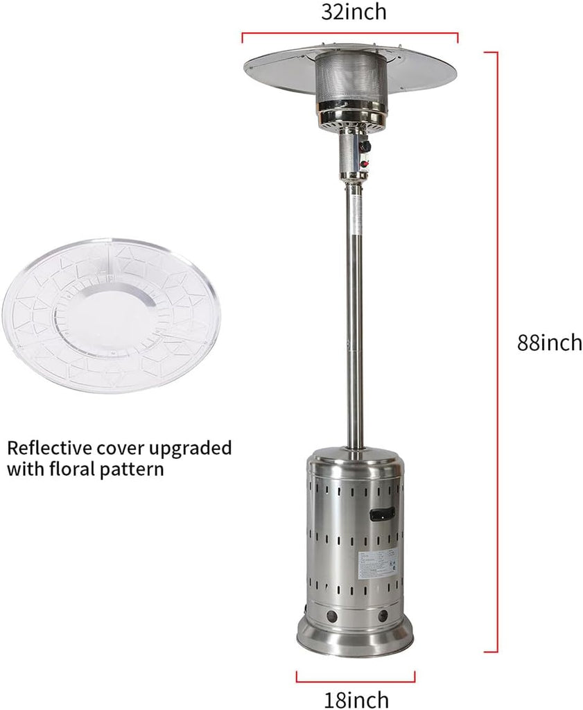 48,000 BTU Outdoor Patio Heater, Stainless Steel Propane Heater with Wheels & Safety Shut-Off, Commercial &