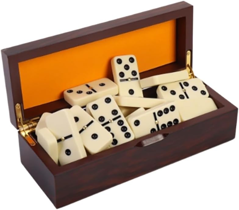 Double Six Dominoes Set with Wooden Storage Box, 28 Piece Travel Game