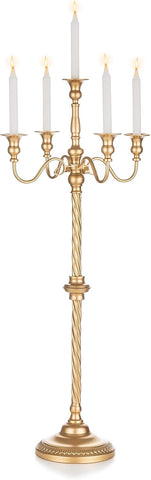 Gold Floor Candelabra Candle Holder for Centerpiece - Tall 5 Arm Candlesticks Holders Metal Taper Candle Holder for
