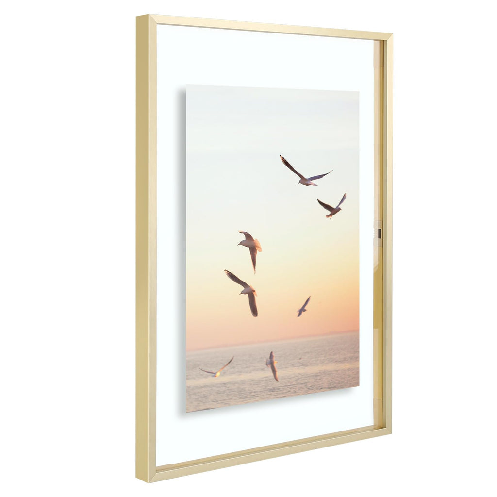 12x18 Gold Aluminum Floating Picture Frame Real Glass