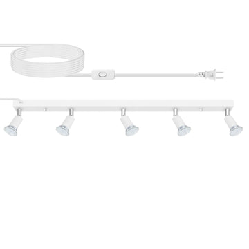 Plug in Track Light, White, 30", 5 Way GU10 Track Ceiling Lighting
