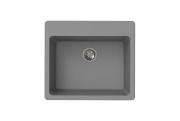 Grey Granite Quartz 25" x 22" x 9-1/2" Single Bowl Dual Mount Sink