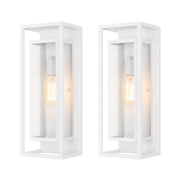 18" Modern Outdoor Porch Wall Light, Matte White, 2 Pack