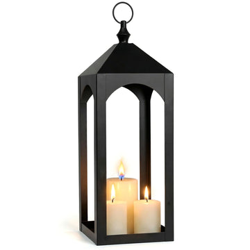 23 Inch Black Metal Outdoor Lantern with Hanging Ring Modern