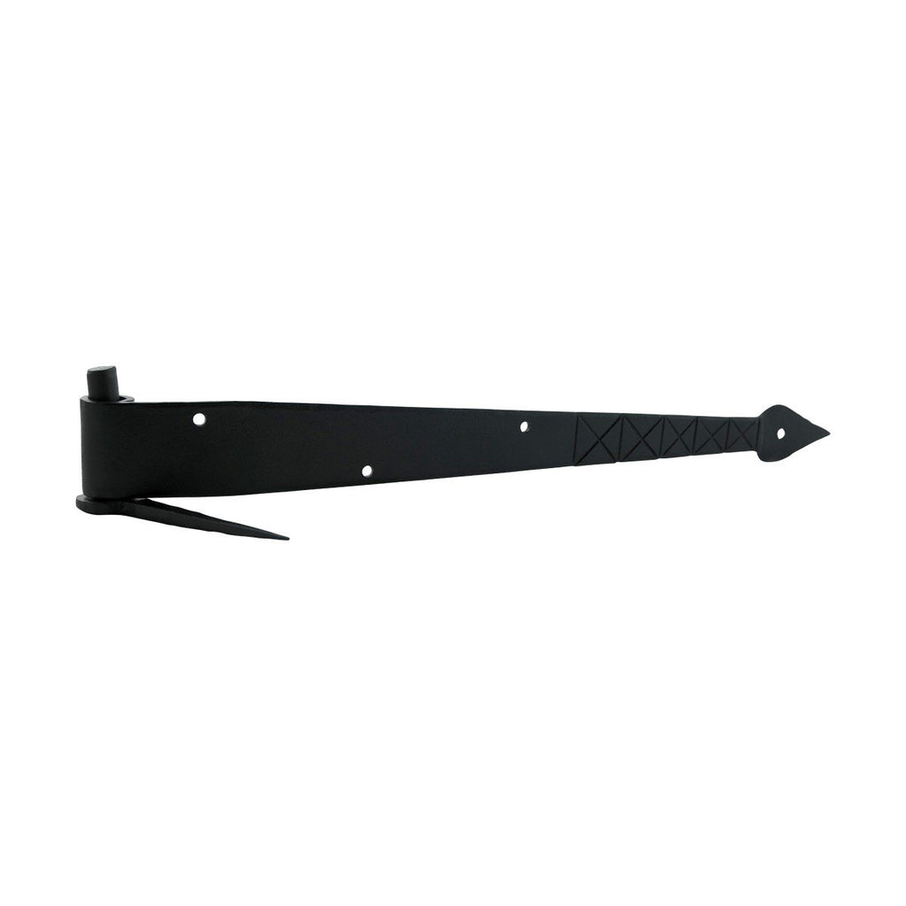 Supply Black Spear Tip Strap Pintle Hinge 16 in. Long Diamond Etch Style Wrought Iron Lift Off Pin Hinges for Doors