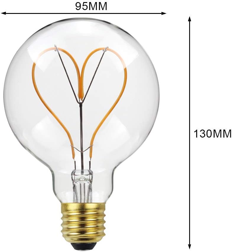 Edison Bulb Led Bulb Vintage 4W Dimmable 110-130V 2000Kelvin Super Yellow Warm Decorative Light Bulb (G30 Heart