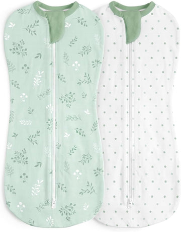 Swaddle, Cotton Arm-In Zipper Sleep Sack, Wearable Blankets Wrap for Infant Girls, Boys (Green