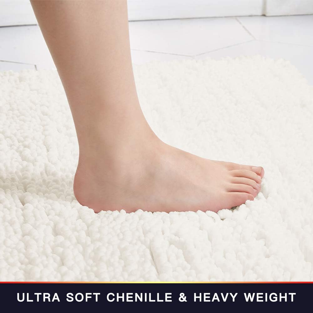 Bathroom Rug 2 Pieces Set Non Slip Bath Mat (20"x32" Plus 20"x24" U Ivory) Water Absorbent Super Soft Shaggy Chenille