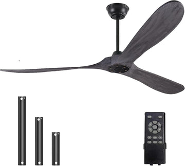 Inspired Maverick Style Brushed Grey 52 Inch Wood Ceiling Fan with Solid Wood Blades, Indoor/Outdoor 3-Blade Ceiling Fan with Remote Control, 6-Speed Quiet Reversible DC Motor,No Light Wooden Ceiling Fans for Bedroom,Patio A102-B0CMTJGFV6