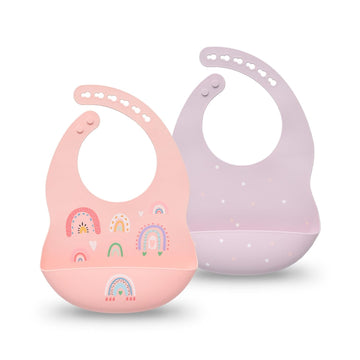 Silicone Baby Bibs 2 Sets, Adjustable Waterproof Baby Bibs