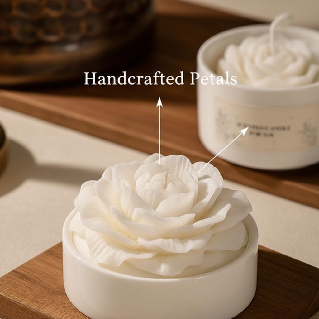 Romantic Scented Candle Gift Set for Women Luxury Floral Aromatherapy Candle with Wood Stand Relaxation (Camellia