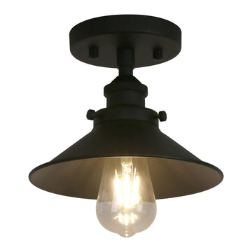 Industrial Semi Flush Mount Ceiling Light, 1-Light Pendant Light with 8.1" Metal Shade, Vintage Hanging Lamp Kitchen