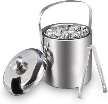 Mini Ice Bucket 1.2 Liter, Premium Compact Double-Wall Stainless Steel with Lid & Ice Tong
