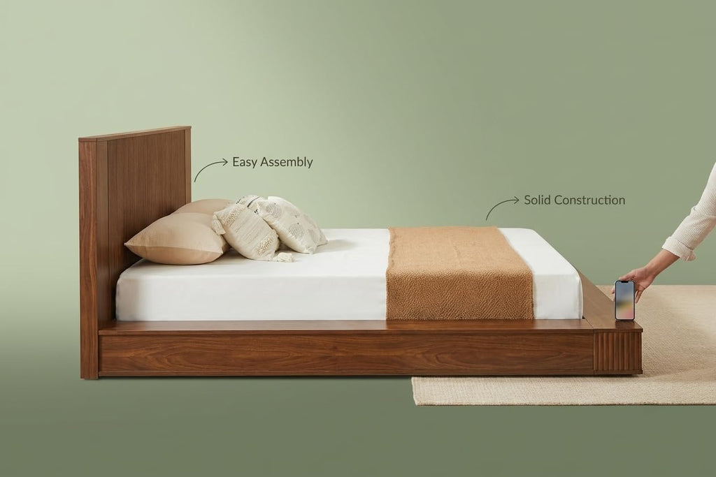 Solid Walnut Wood Platform Bed Frame King Size Japanese Joinery