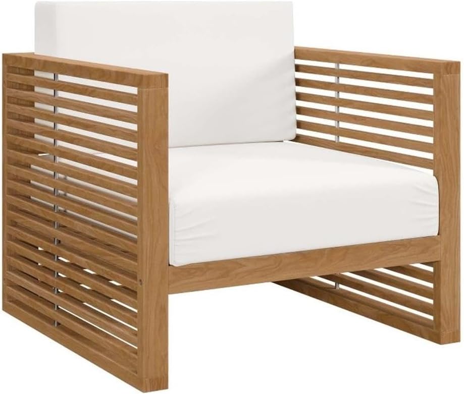 Carlsbad Teak Wood Outdoor Patio Armchair, Natural White