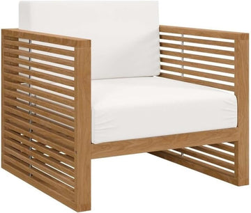Carlsbad Teak Wood Outdoor Patio Armchair, Natural White