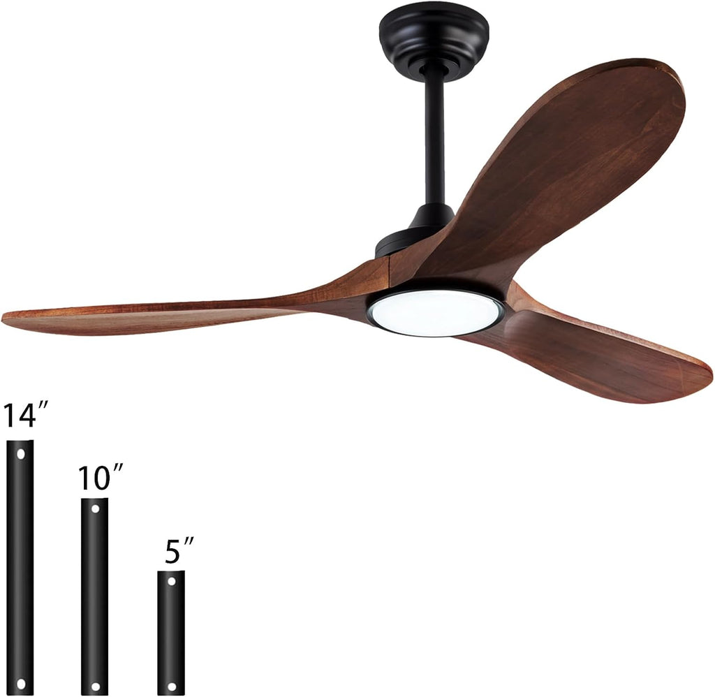 42 Inch Wooden Ceiling Fan with Light and Remote Control - Noiseless Reversible DC Motor, 3 Blades, 6-Speed - Black + Walnut