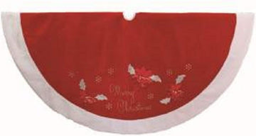 72-Inch Red and White Velvet Merry Christmas Applique Treeskirt
