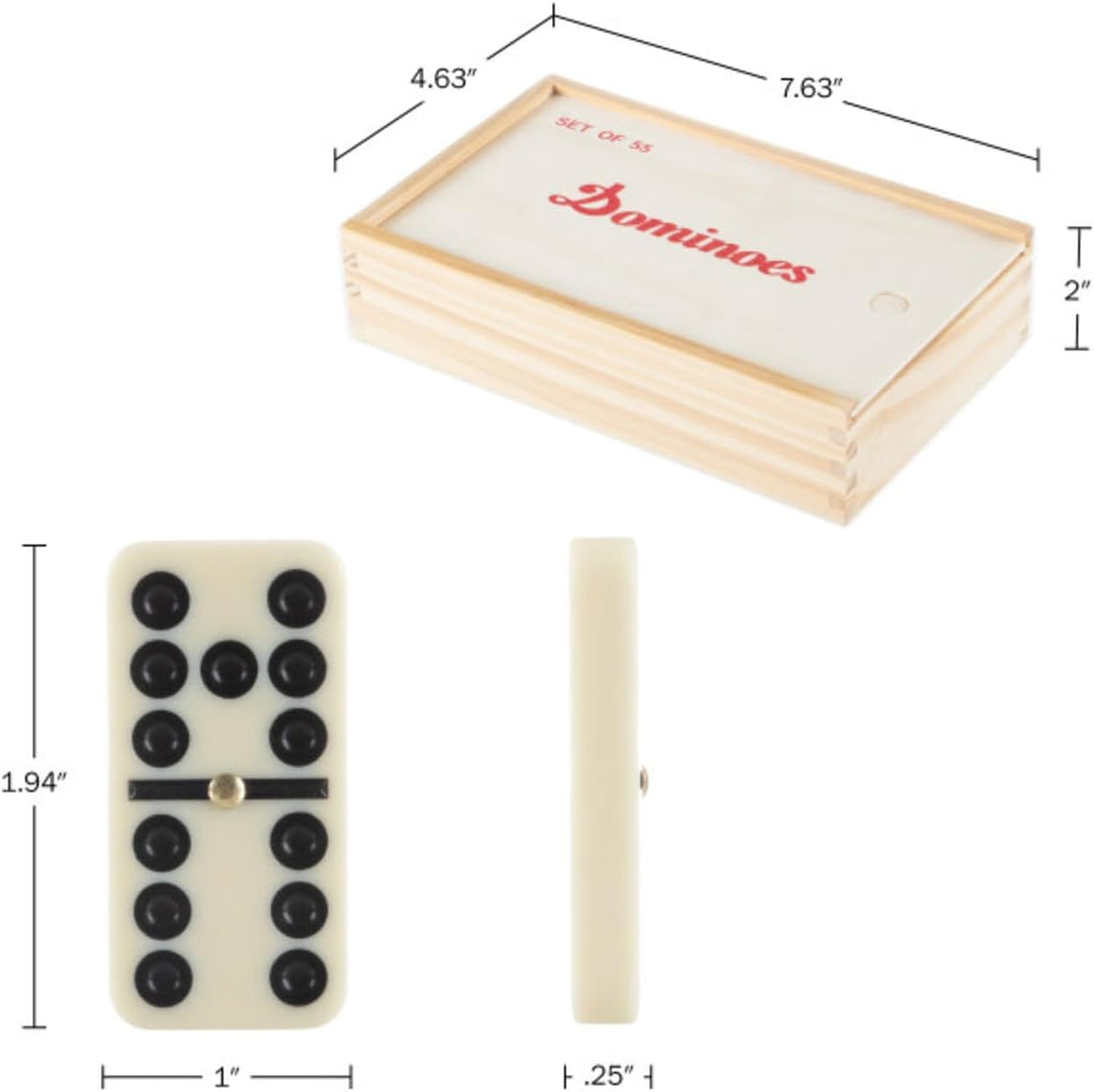 Domino Set with Wood Case - 55 Premium Double Nine Dominoes and Convenient Storage Box - Family Games by Trademark - Set of 55