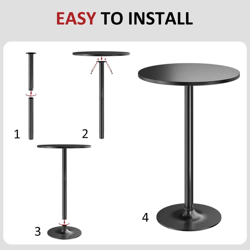 Bistro Pub Table 2 Pack Round Bar Height Cocktail Table Metal Base MDF Top Obsidian with Black Leg 23.8-Inch Top